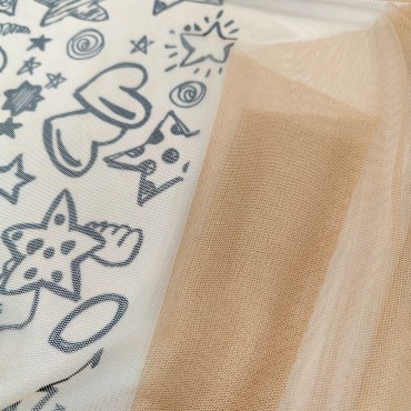 Сетка стрейч телесная с принтом