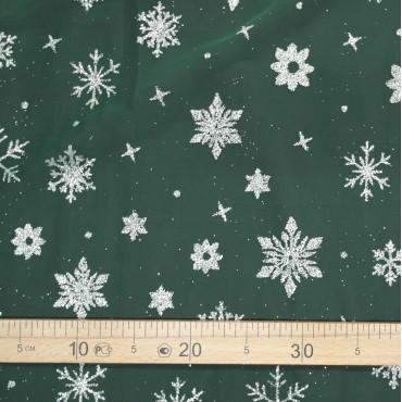 Фатин с снежинками зеленый цвет