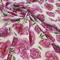 Поплин плательный цветочный принт Пионы