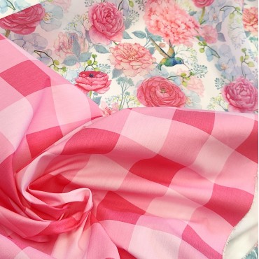 Поплин плательный клетка в стиле Barbiecore