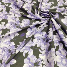 Поплин плательный с акварельными розами цвета индиго