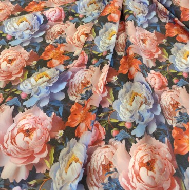 Поплин плательный с разноцветными пионами