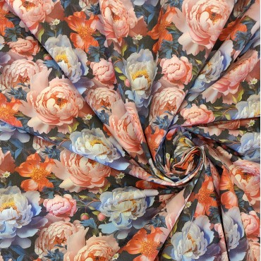 Поплин плательный с разноцветными пионами