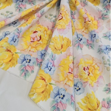 Поплин плательный пионы тюльпаны и анютины глазки