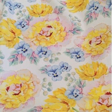 Поплин плательный пионы тюльпаны и анютины глазки