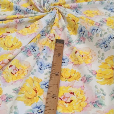 Поплин плательный пионы тюльпаны и анютины глазки