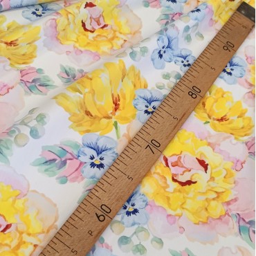 Поплин плательный пионы тюльпаны и анютины глазки