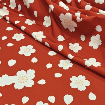 Поплин плательный с белыми цветочками японской сливы