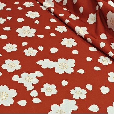 Поплин плательный с белыми цветочками японской сливы