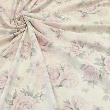 Лен плательный с акварельными пионами