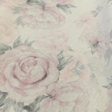 Лен плательный с акварельными пионами