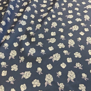 Поплин плательный розочки на темно синем