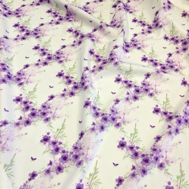 Поплин плательный с акварельными фиолетовыми цветами