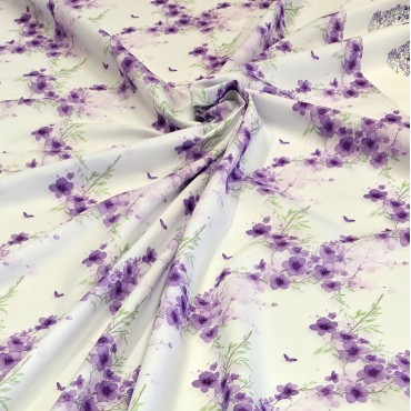 Поплин плательный с акварельными фиолетовыми цветами