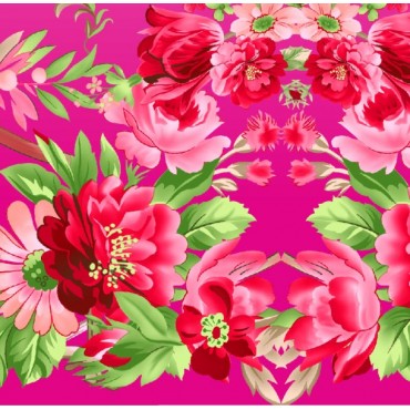 Стрейч атлас с принтом Королевский Сад розовый фон