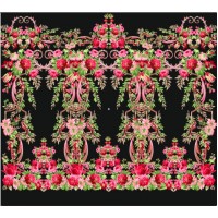 Стрейч атлас с принтом Королевский Сад черный фон