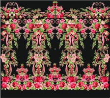 Стрейч атлас с принтом Королевский Сад черный фон