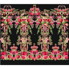 Стрейч атлас с принтом Королевский Сад черный фон