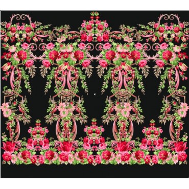 Стрейч атлас с принтом Королевский Сад черный фон