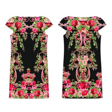 Стрейч атлас с принтом Королевский Сад черный фон